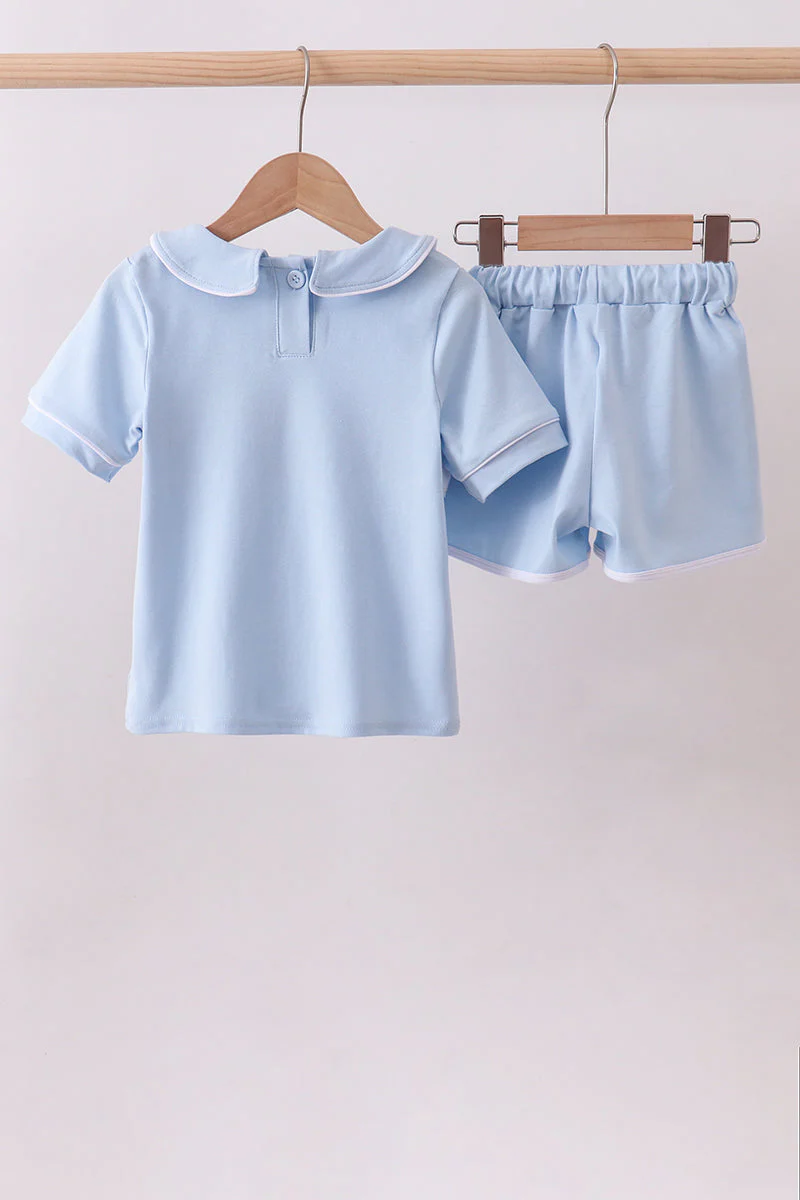 Blue brother embroidery pocket shorts set - Image 3