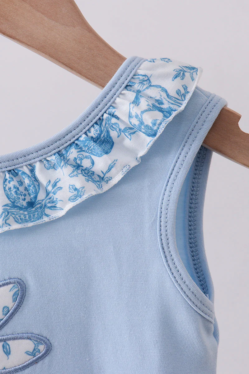 Blue bunny applique ruffle bubble - Image 2