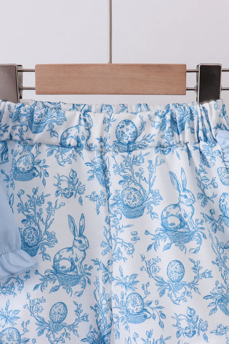 Blue bunny applique ruffle shorts set - Image 2