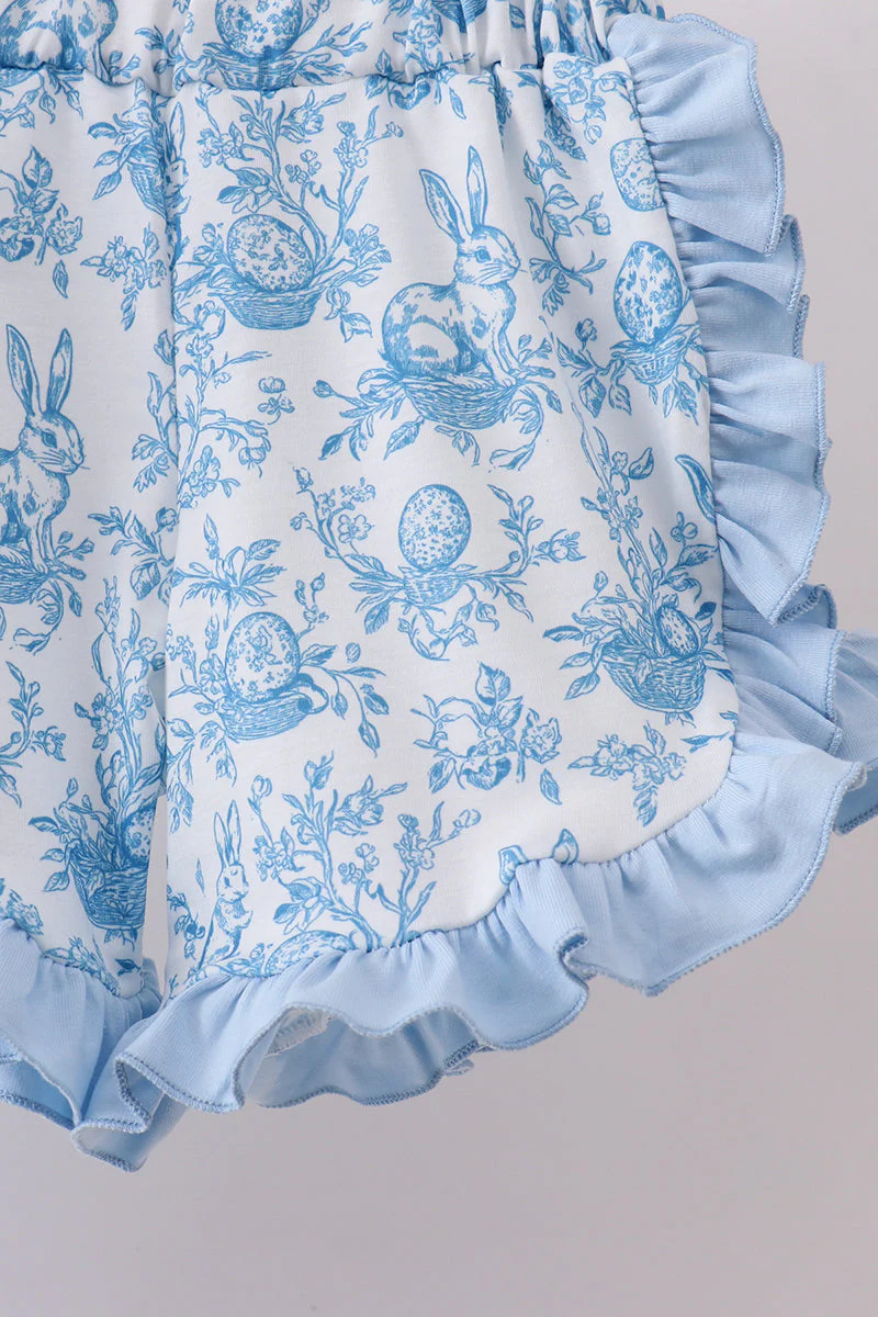 Blue bunny applique ruffle shorts set - Image 3
