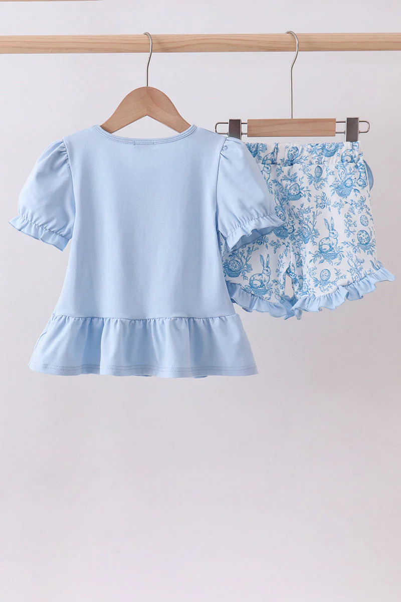 Blue bunny applique ruffle shorts set - Image 5