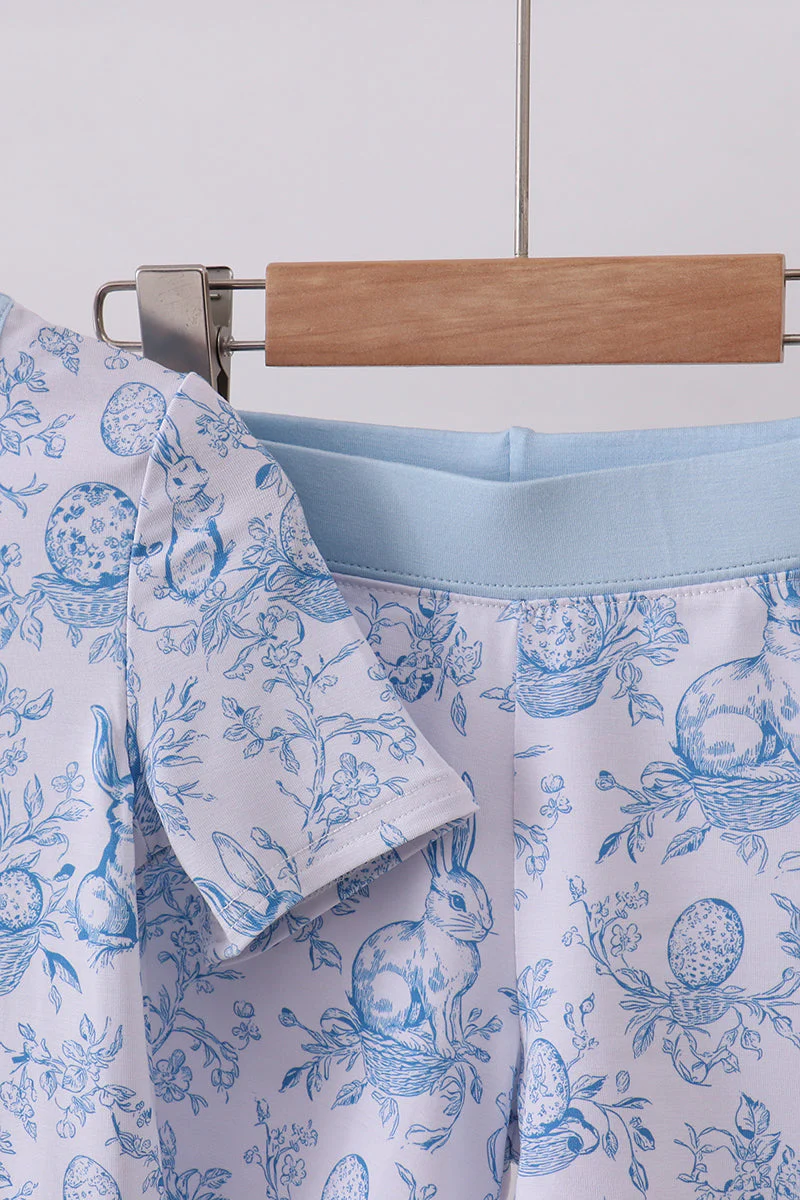 Blue bunny egg bamboo pajama shorts set - Image 2