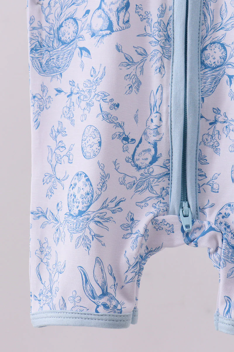 Blue bunny egg bamboo romper - Image 3