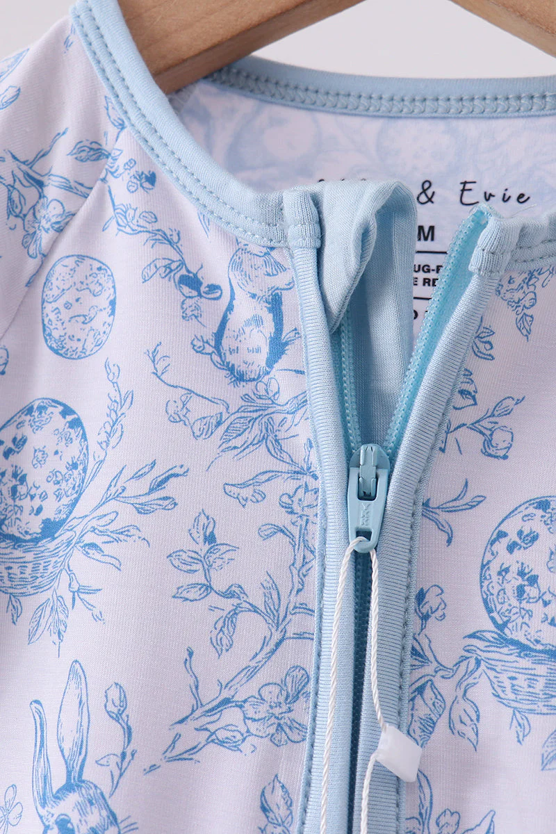 Blue bunny egg bamboo romper - Image 4