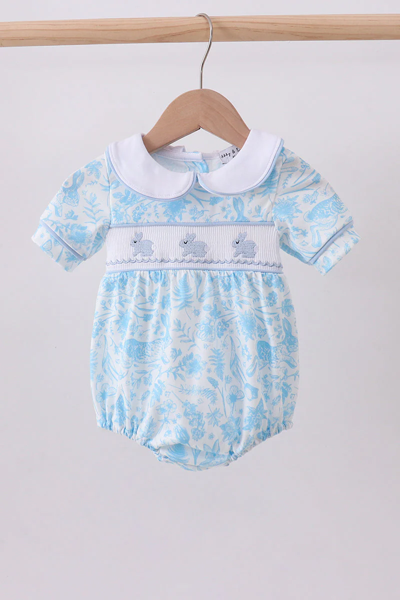 Blue bunny smocked peter pan collar bubble