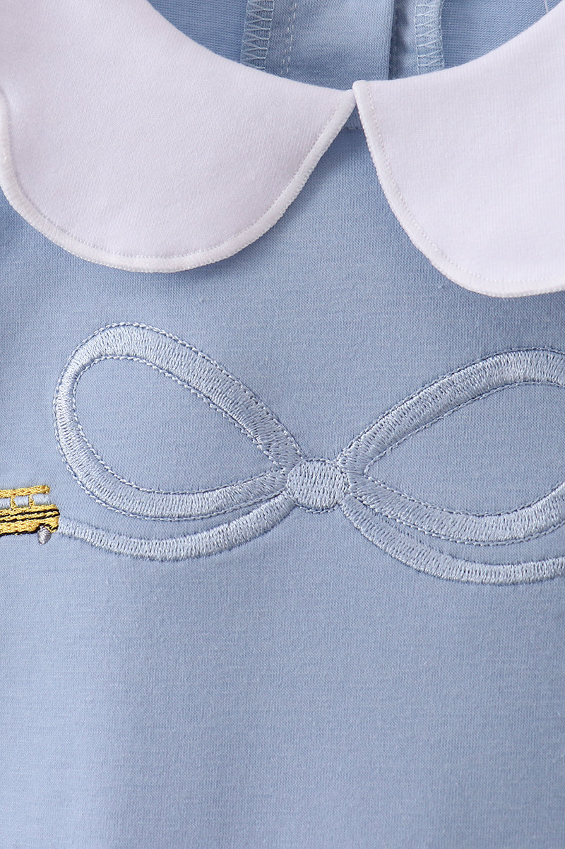 Blue bus bow embroidery ruffle skorts set - Image 2