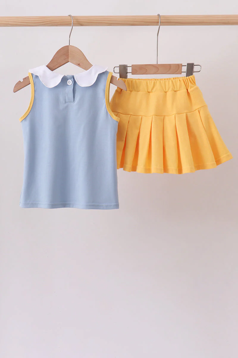 Blue bus bow embroidery ruffle skorts set - Image 4