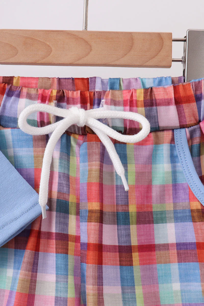 Blue Bus Embroidered Plaid Set - Image 2