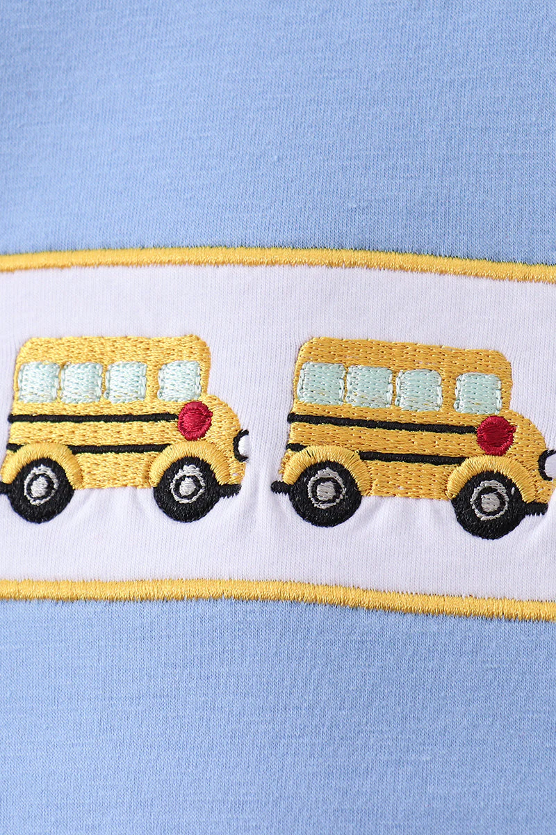 Blue Bus Embroidered Plaid Set - Image 3