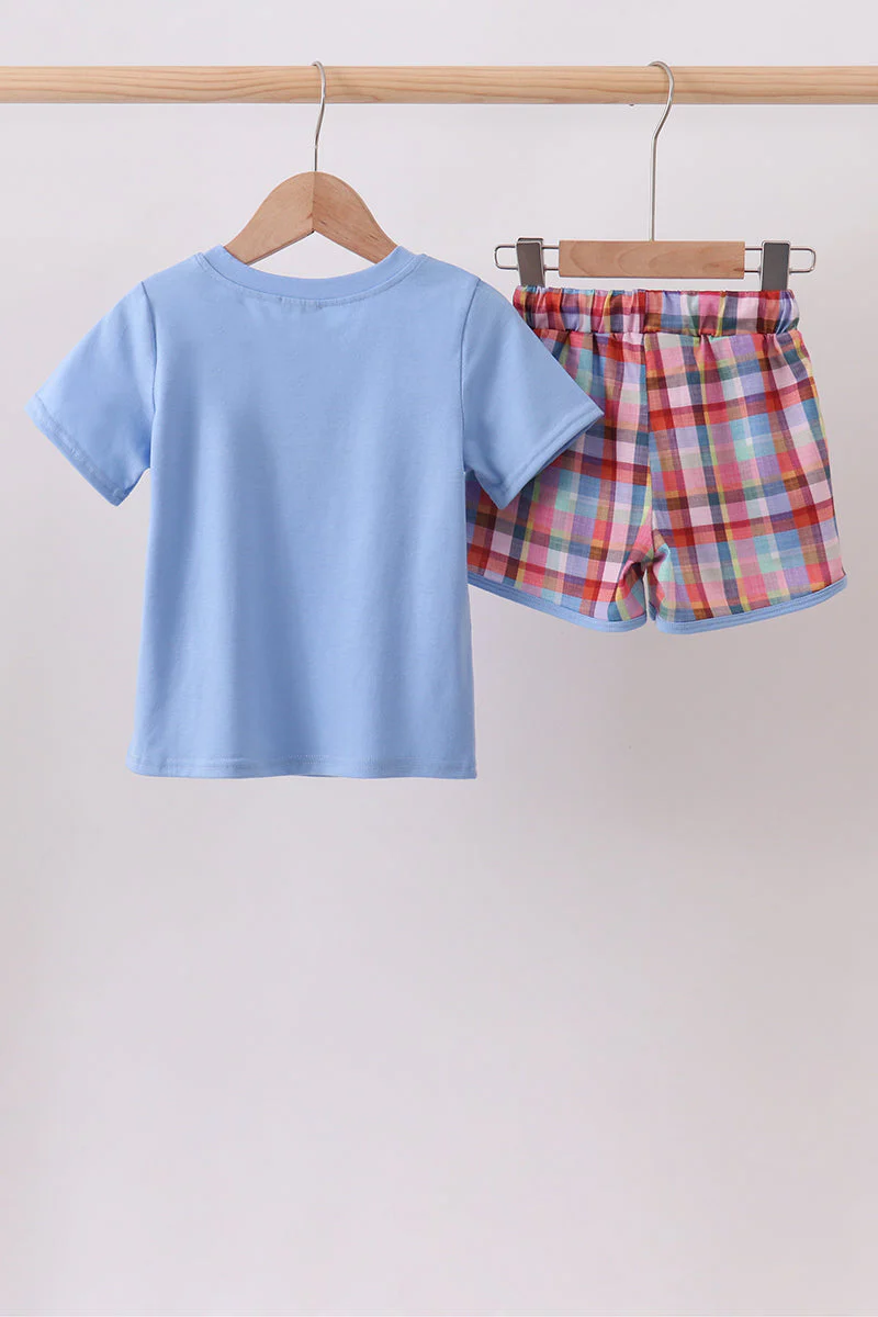 Blue Bus Embroidered Plaid Set - Image 5