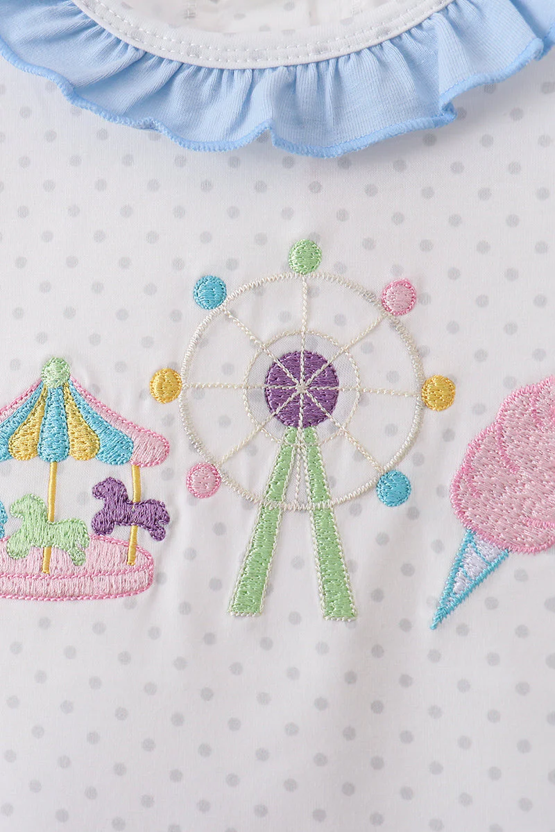 Blue Carousel Embroidered Bloomer Set - Image 3