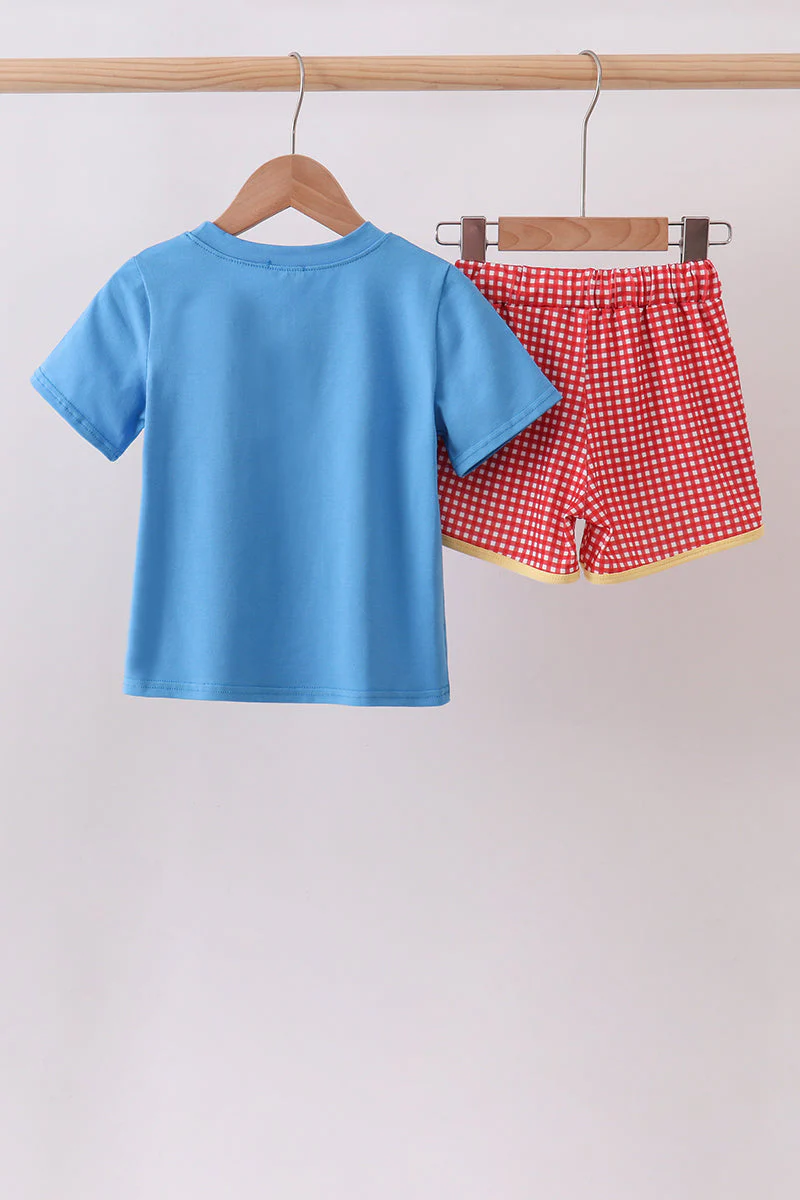 Blue Carousel Embroidered Shorts Set - Image 2