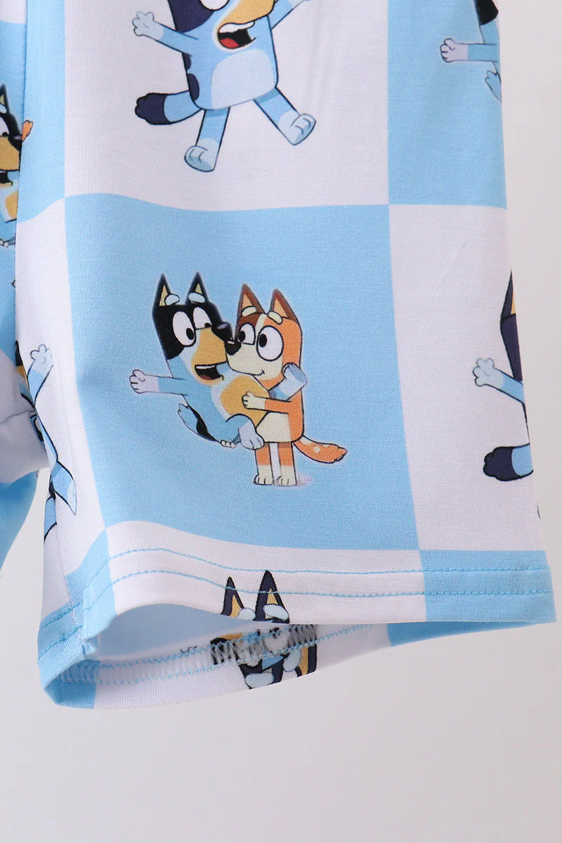 Blue character checkered bamboo pajama set - Image 4