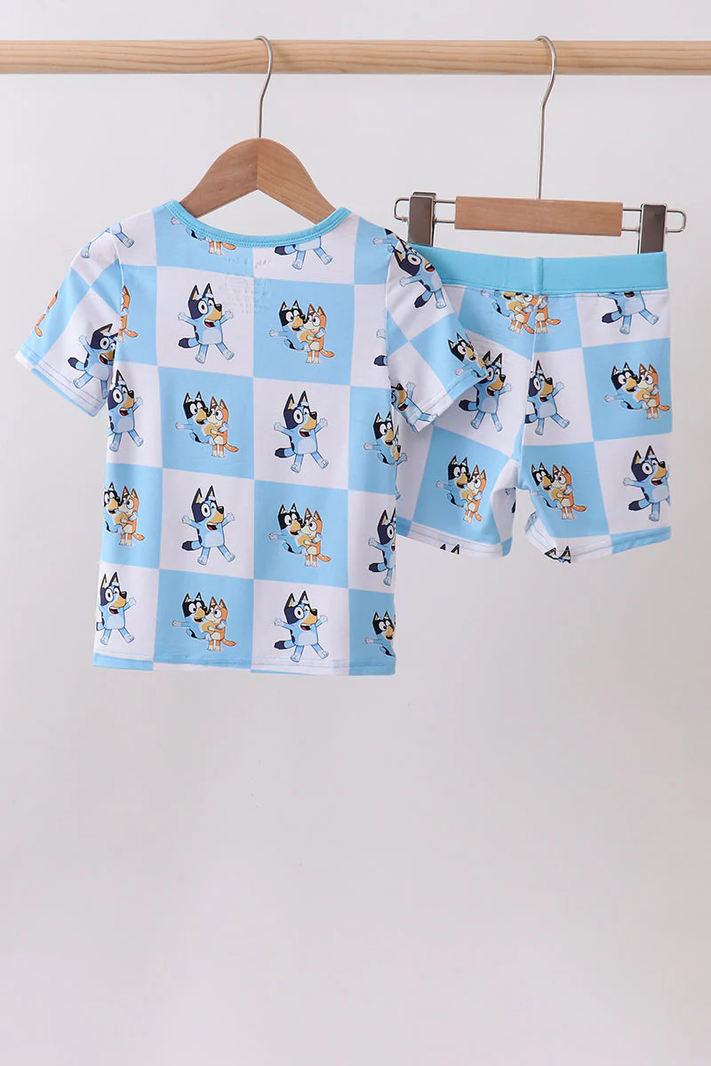 Blue character checkered bamboo pajama set - Image 5