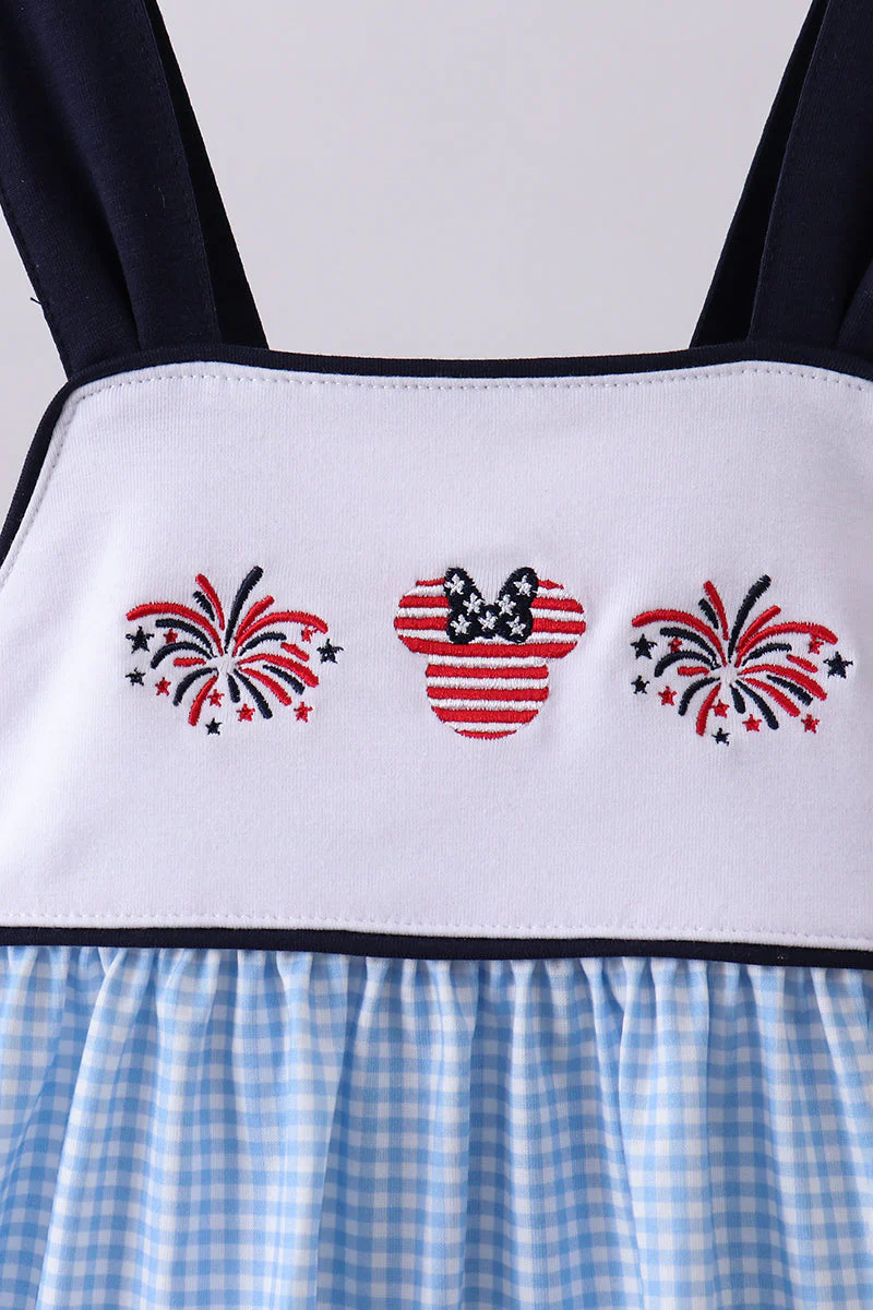 Blue character embroidery gingham bloomer set - Image 2