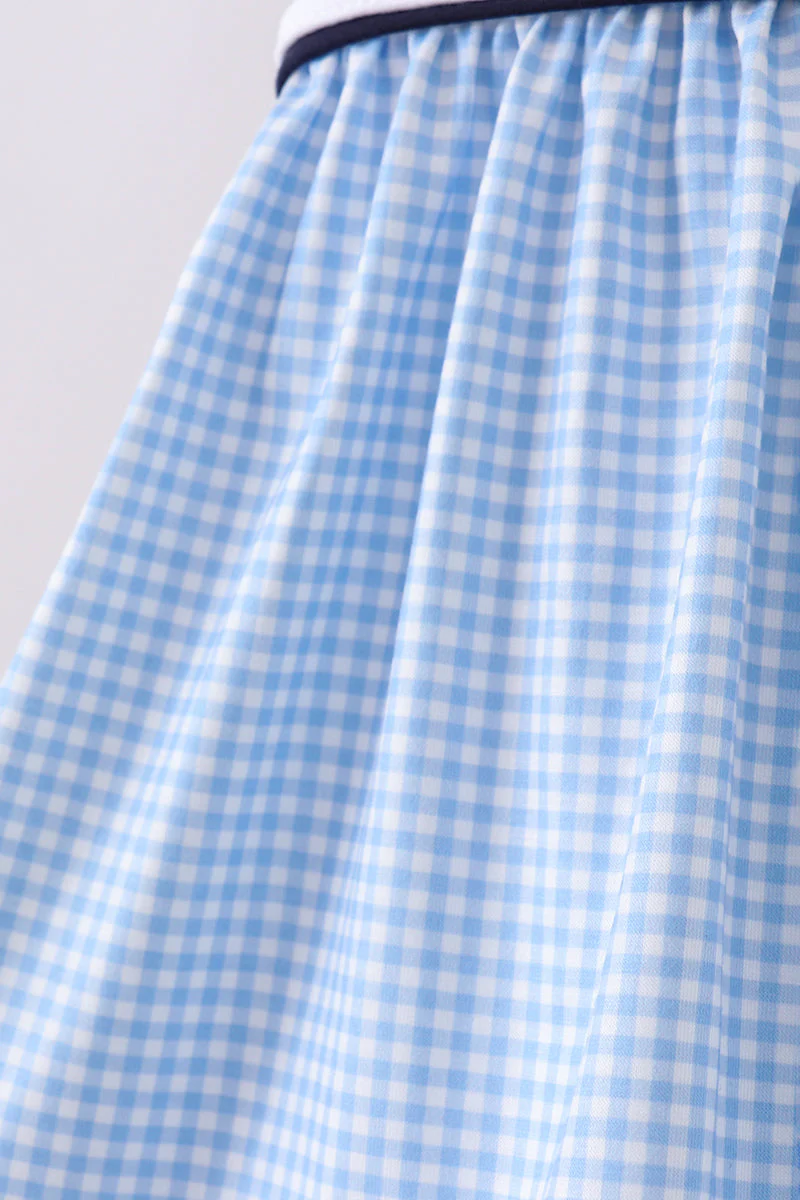 Blue character embroidery gingham bloomer set - Image 4