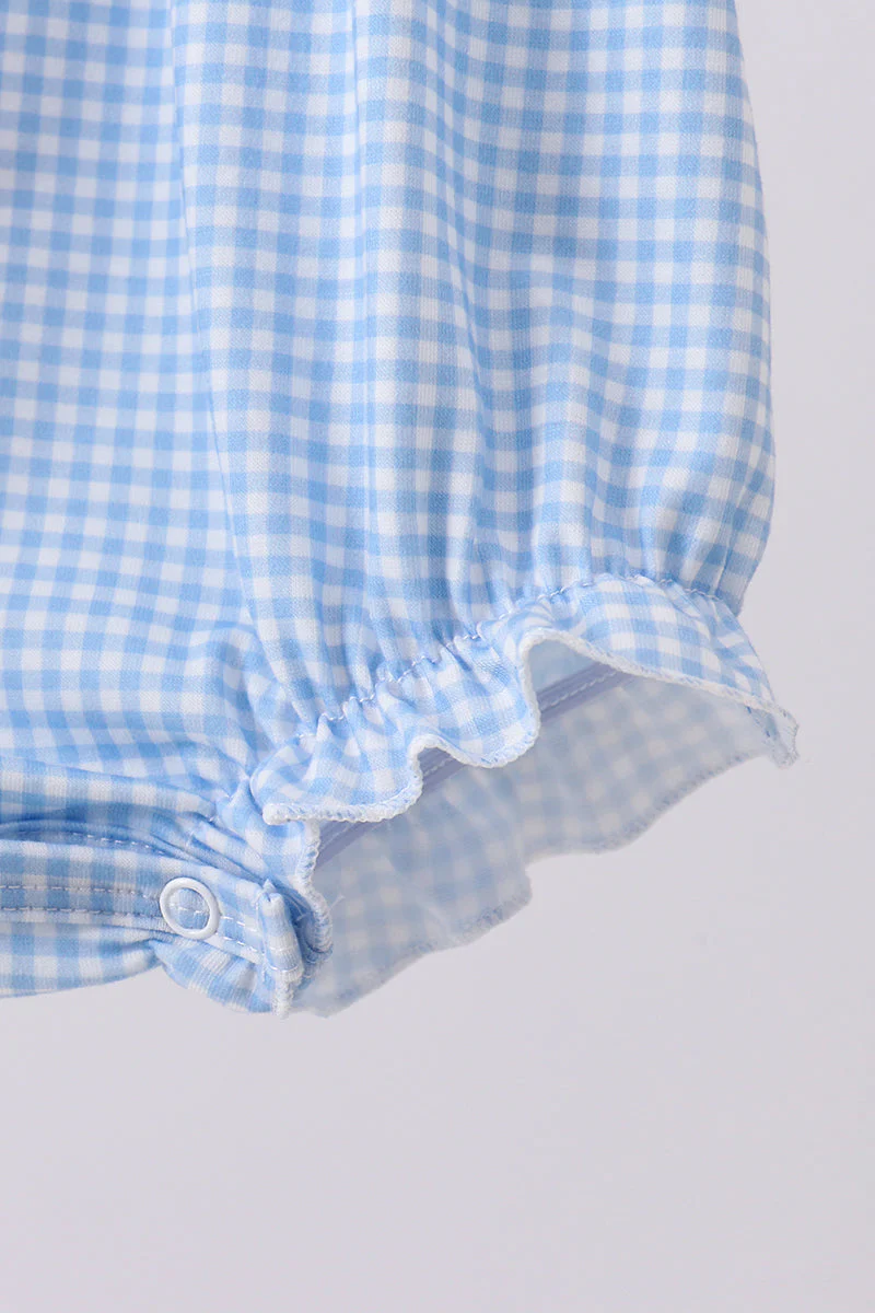 Blue character embroidery gingham bubble - Image 3