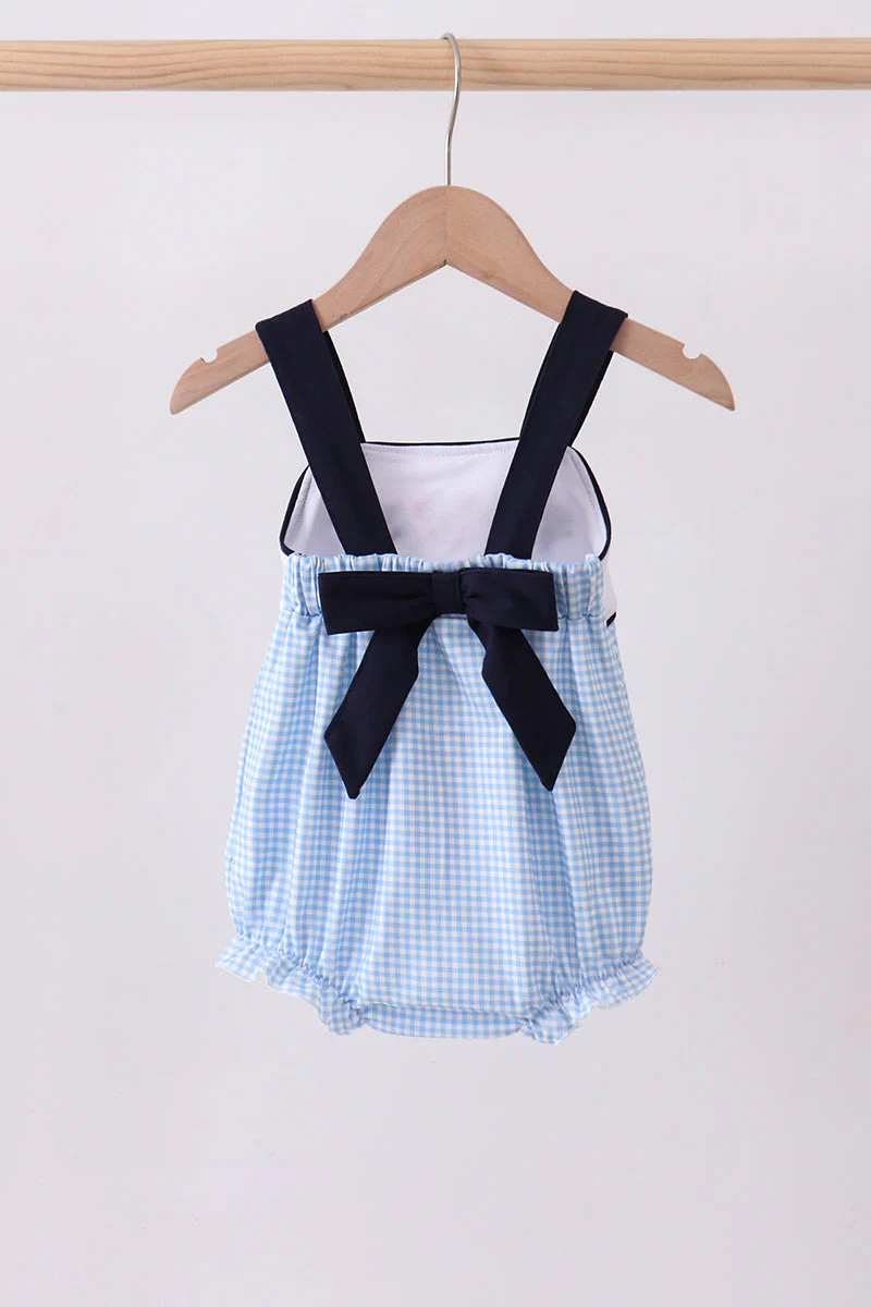 Blue character embroidery gingham bubble - Image 5