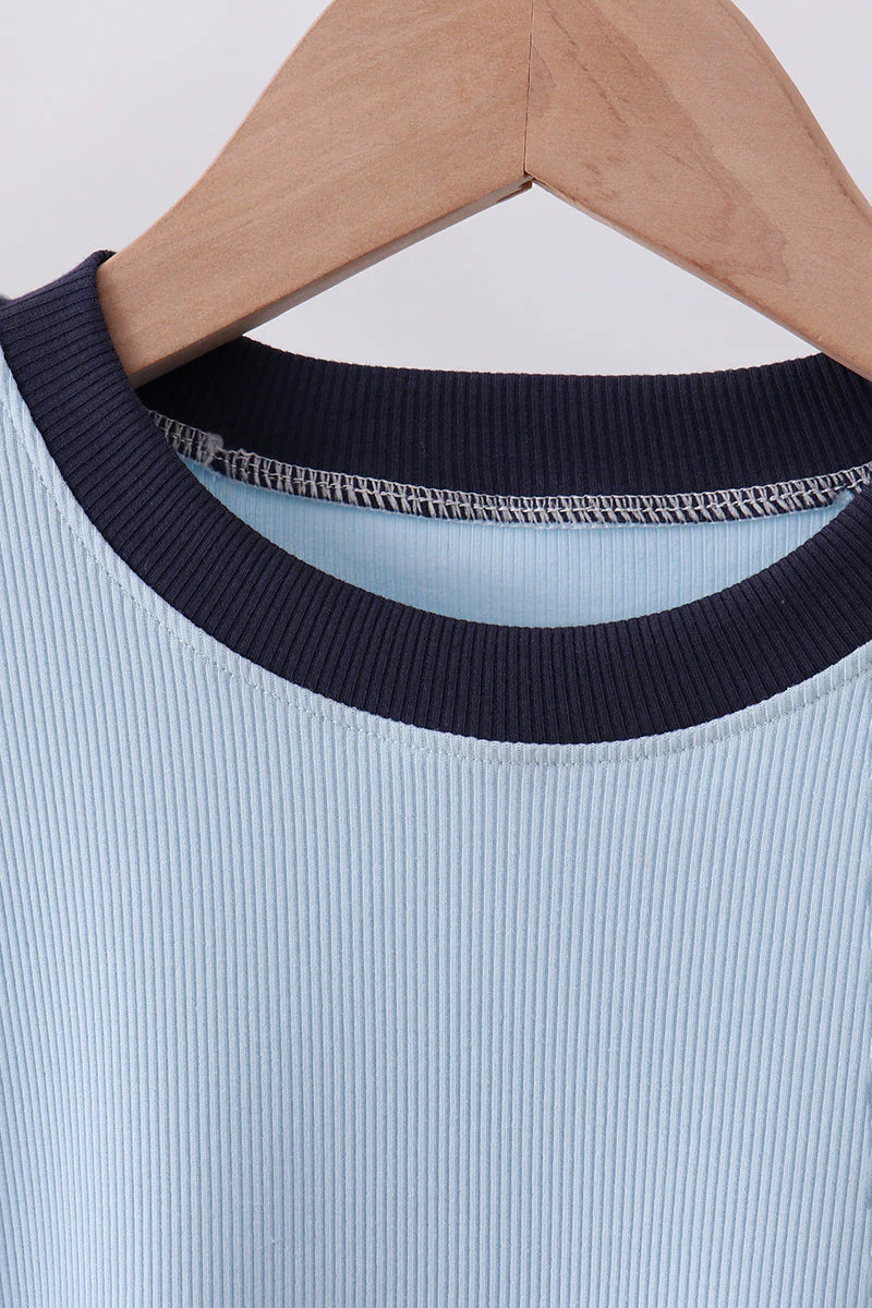 Blue character embroidery stripe shorts set - Image 2