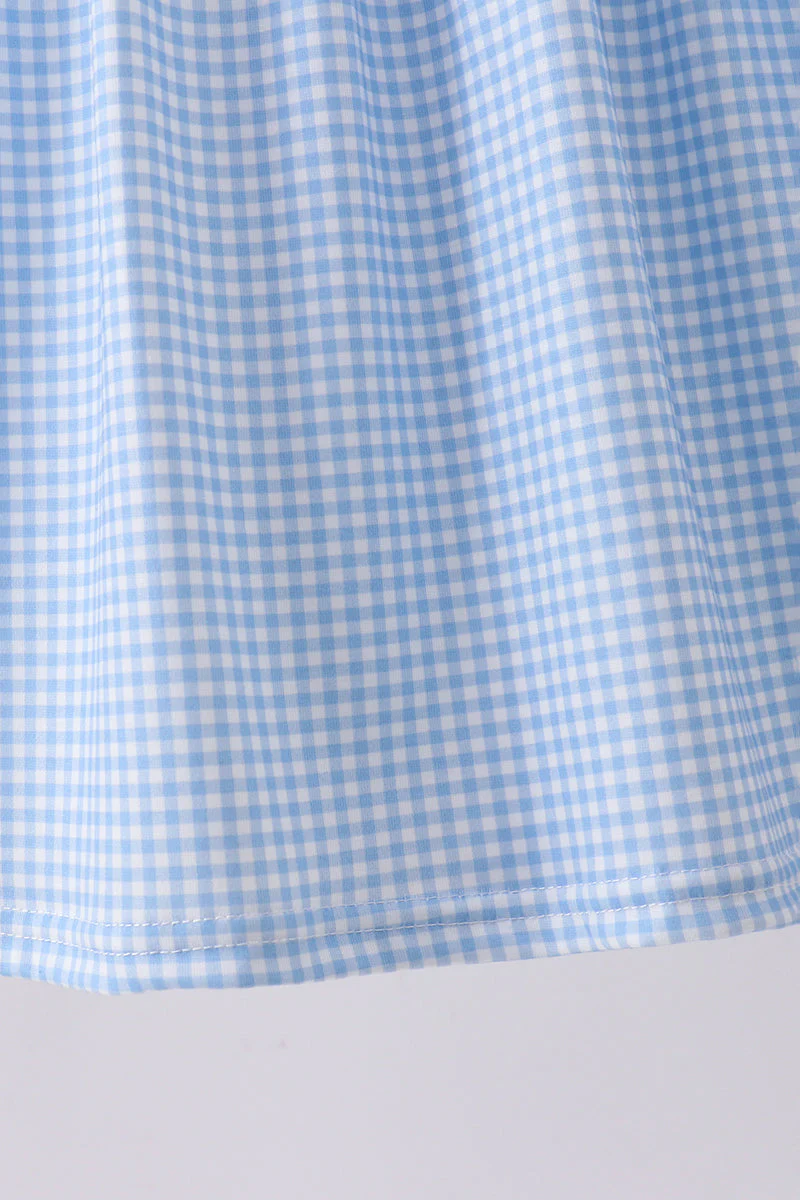 Blue character fireworks embroidery gingham dress - Image 3