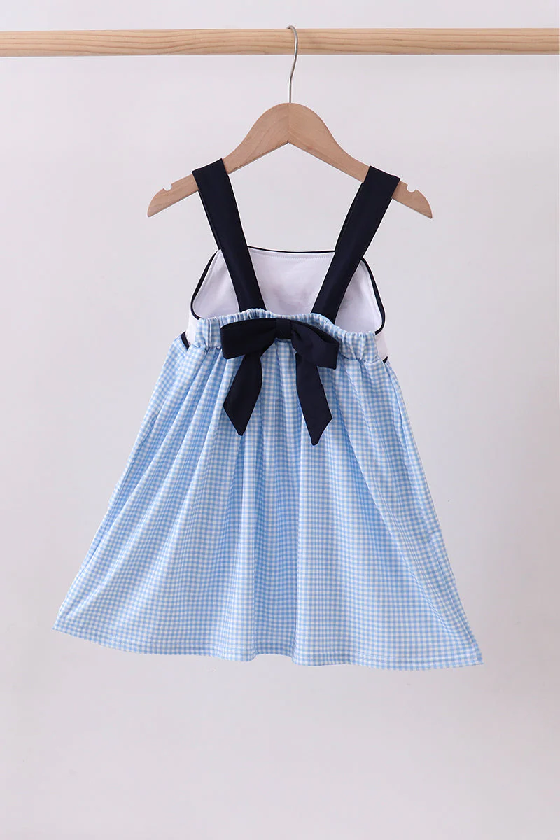 Blue character fireworks embroidery gingham dress - Image 5