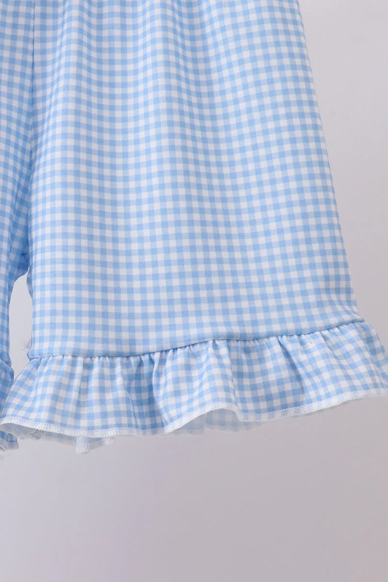 Blue character fireworks embroidery gingham ruffle shorts set - Image 2