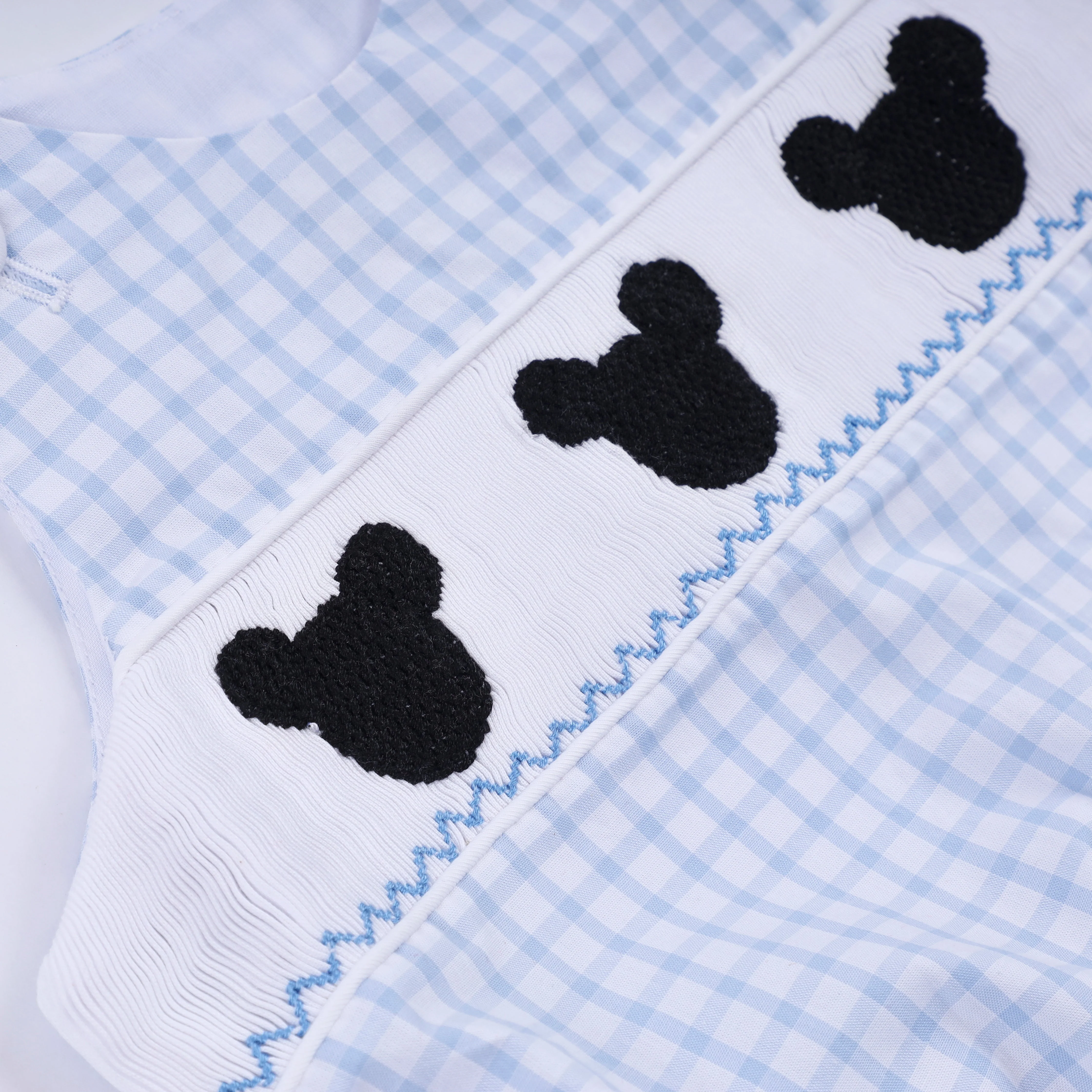 Blue character hand smocked gingham bubble - Image 3