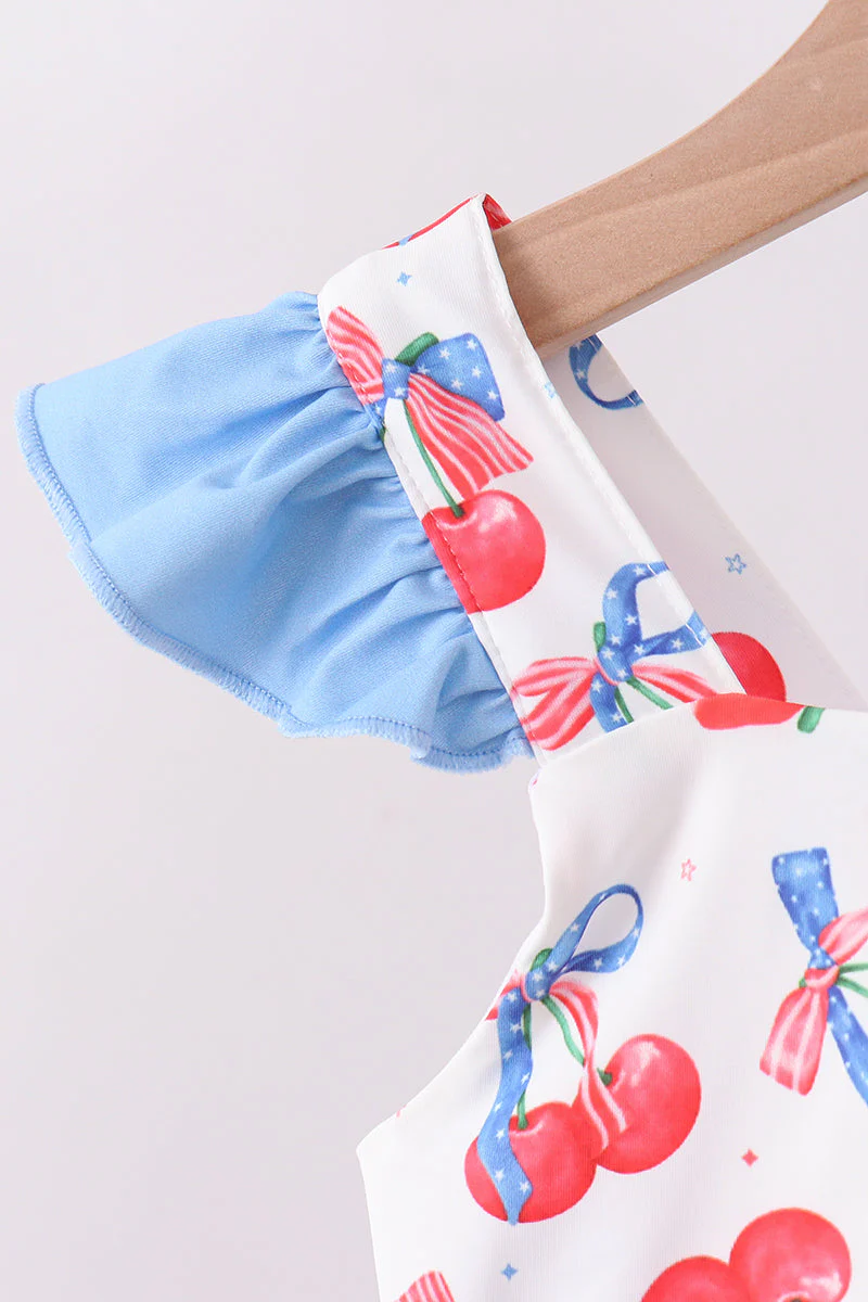 Blue cherry print 2pc ruffle swimsuit - Image 4