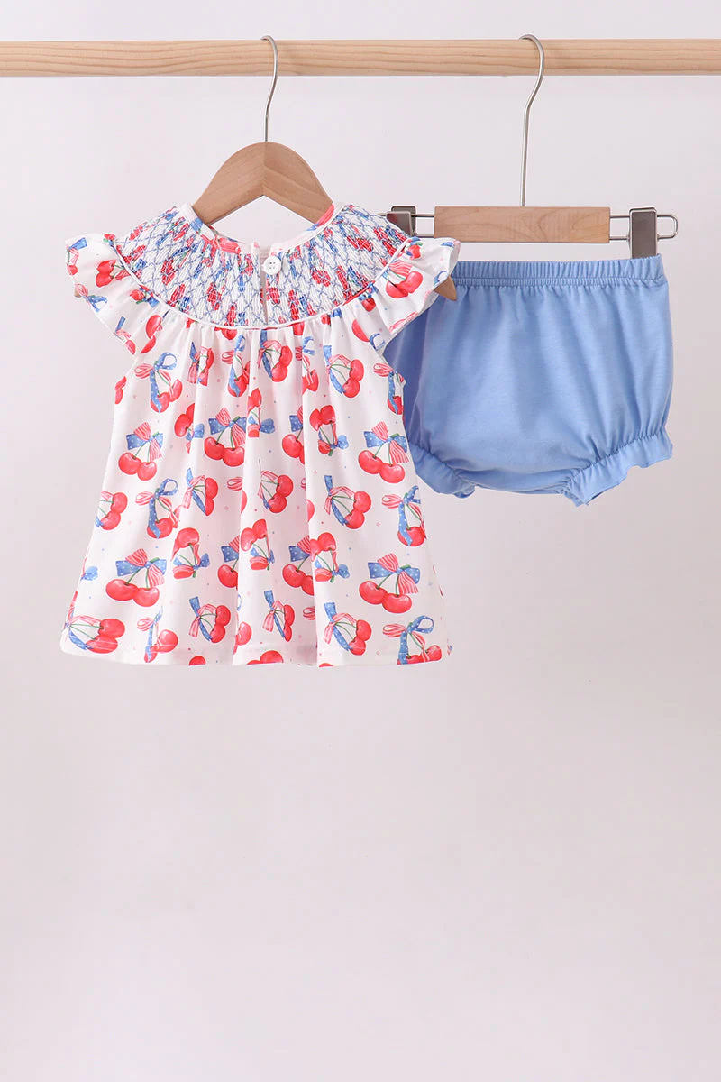 Blue cherry smocked bloomer set - Image 5