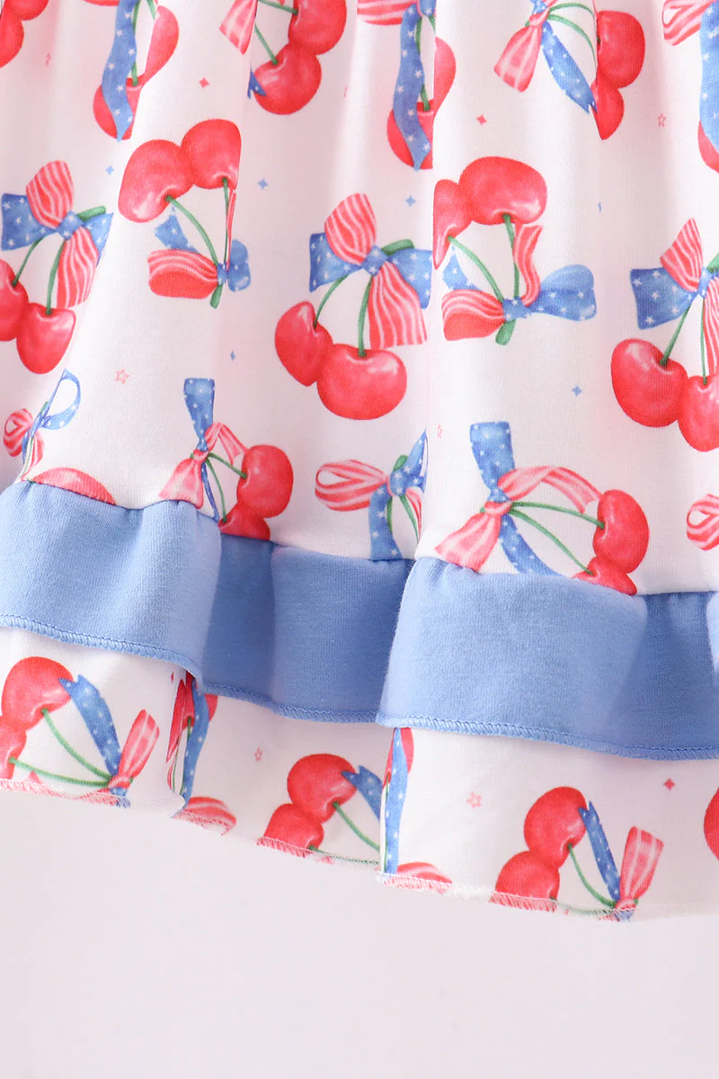 Blue cherry smocked ruffle shorts set - Image 4