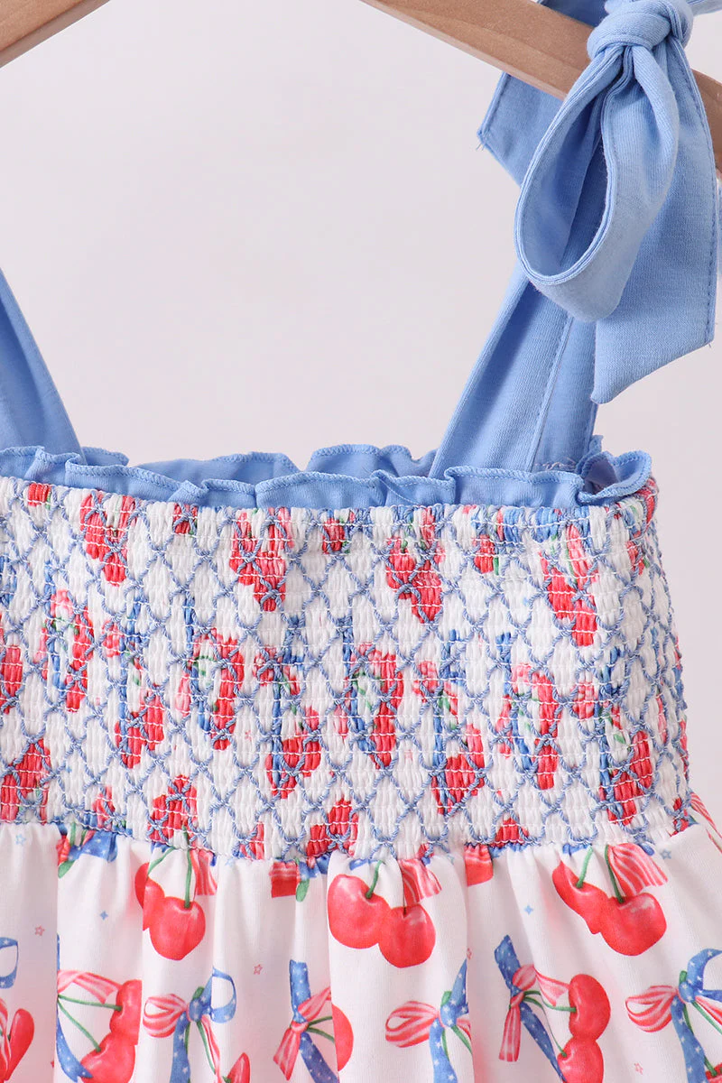 Blue cherry smocked tiered mom&me dress - Image 3