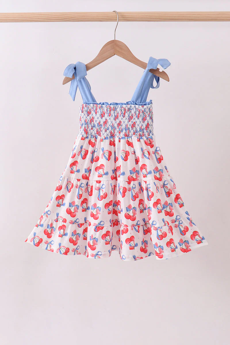 Blue cherry smocked tiered mom&me dress - Image 5