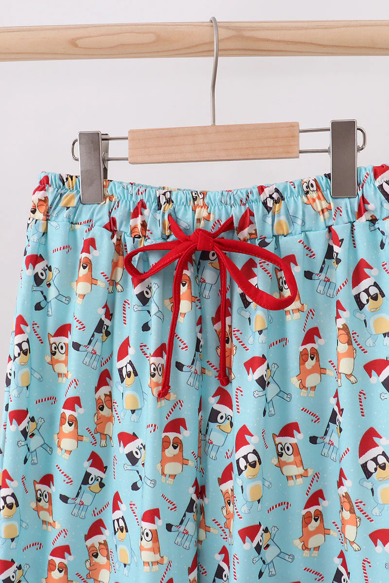Blue christmas character print mom pajamas pants - Image 2