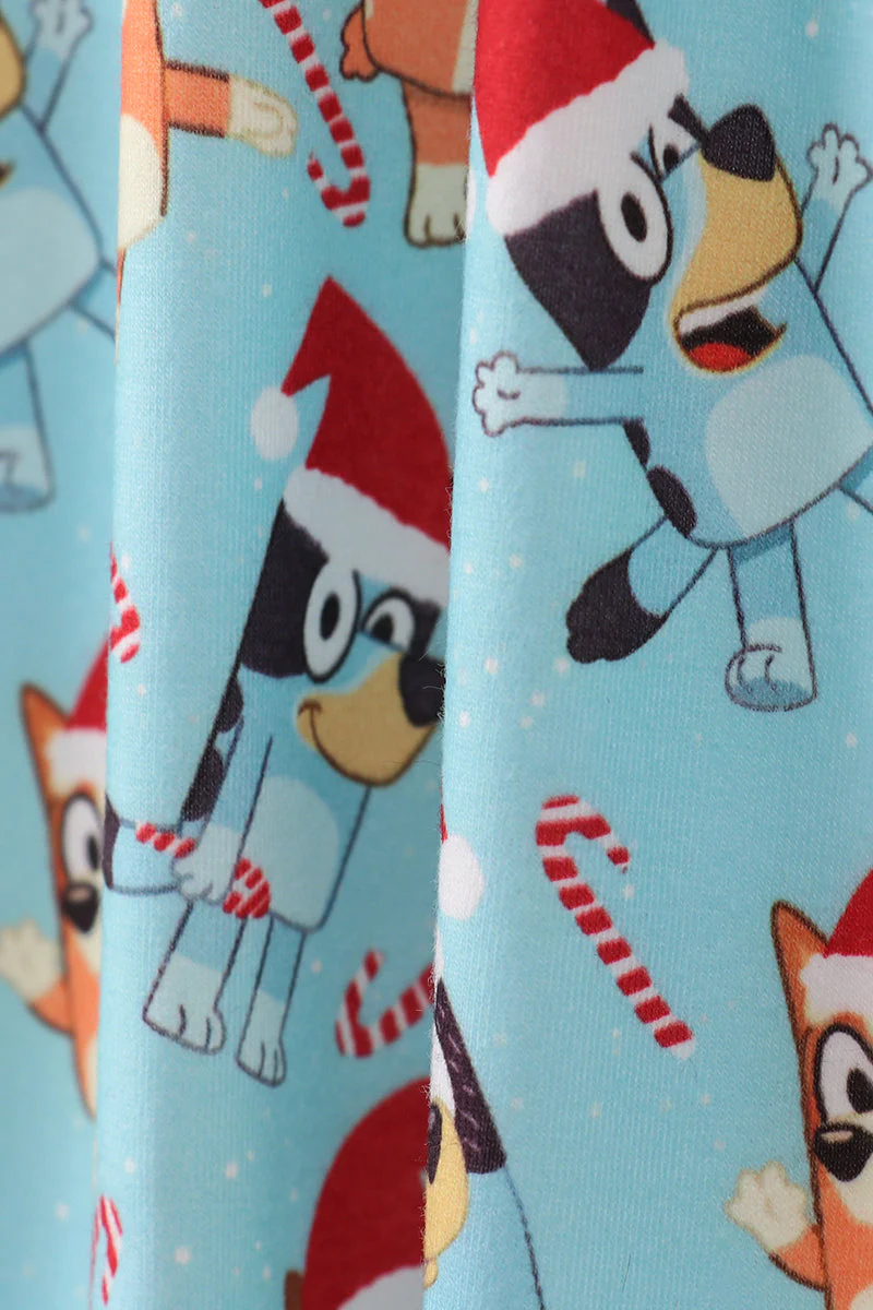 Blue christmas character print mom pajamas pants - Image 4