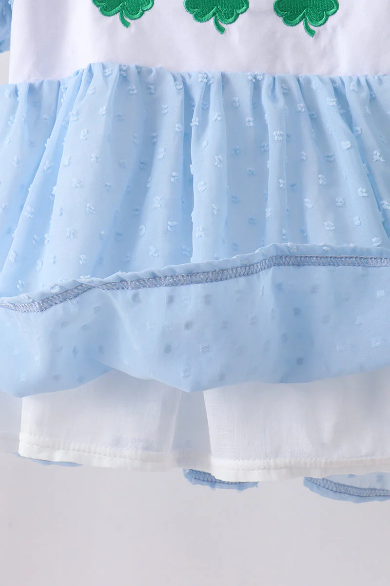 Blue clover embroidery swiss dot shorts set - Image 5