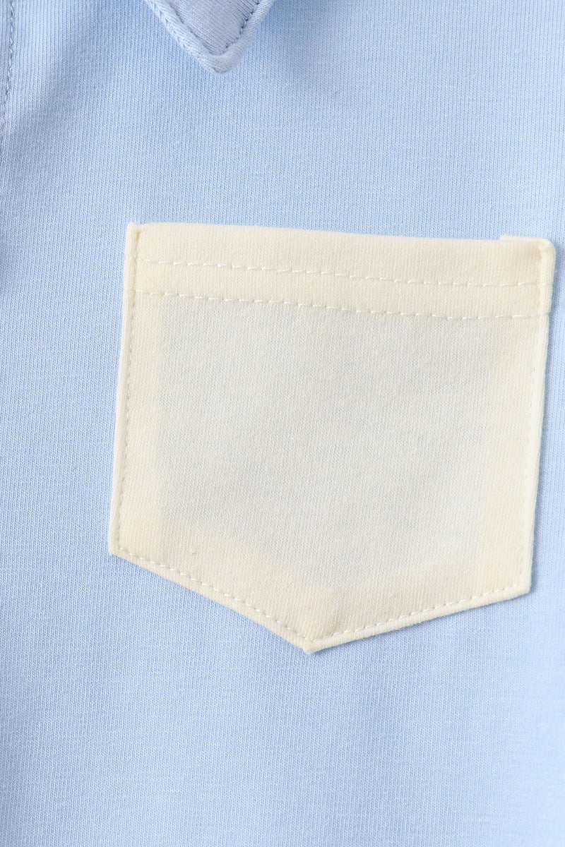 Blue Colorblock Pocket Shorts Set - Image 2