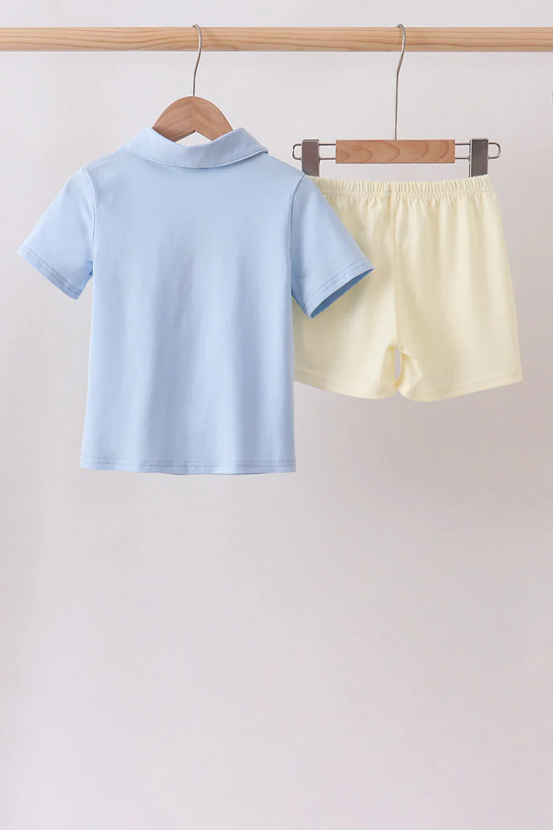 Blue Colorblock Pocket Shorts Set - Image 5