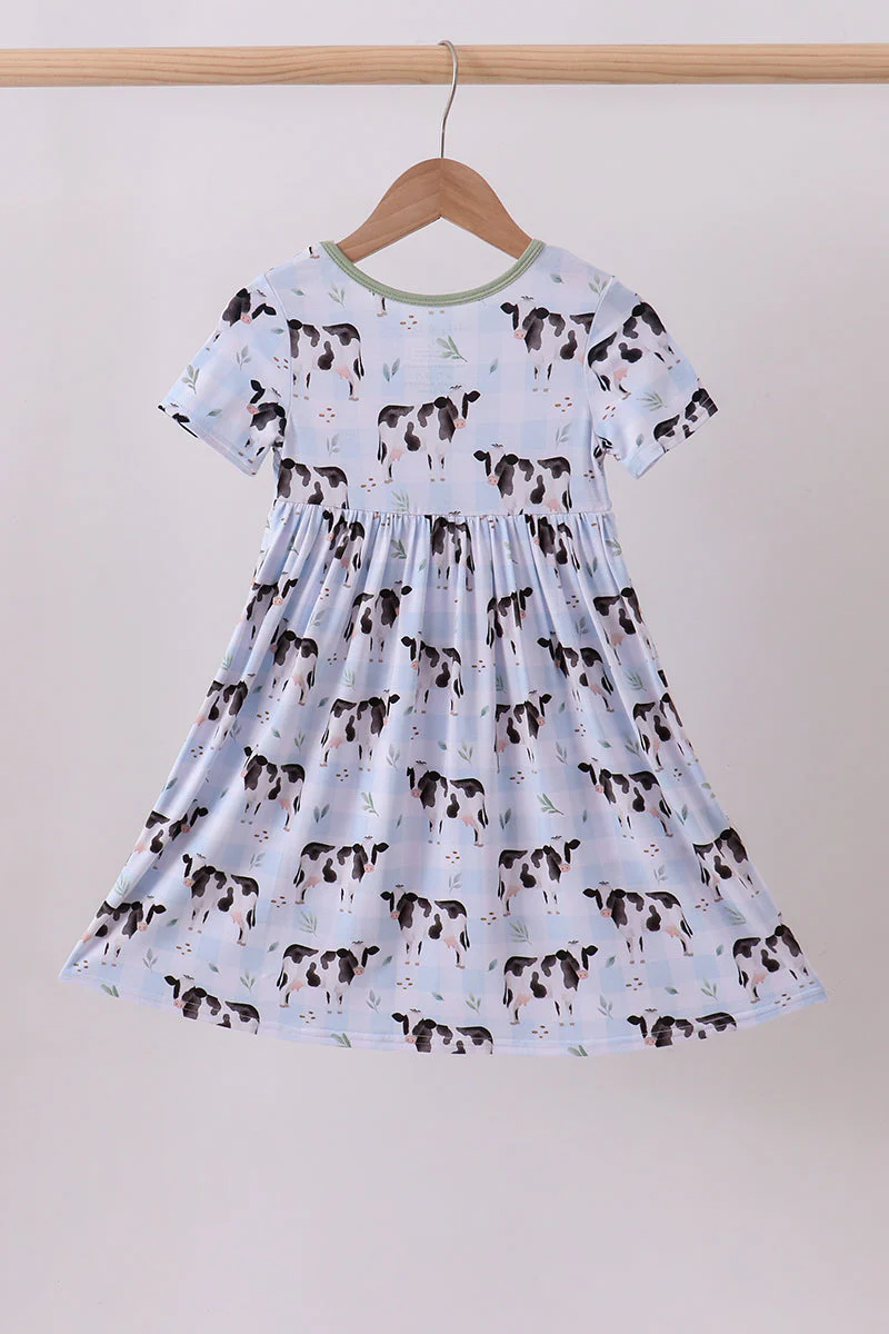 Blue cow print bamboo gingham dress - Image 5