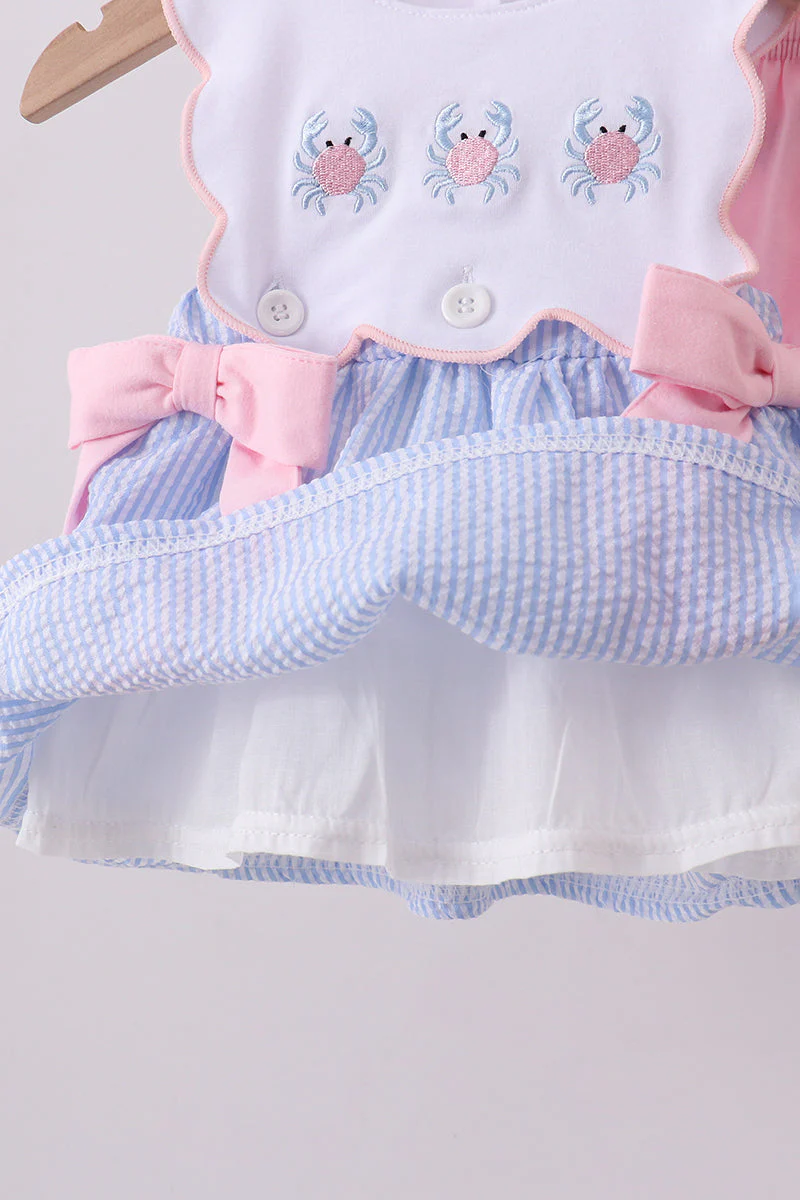 Blue Crab Embroidered Seersucker Bloomer Set - Image 4