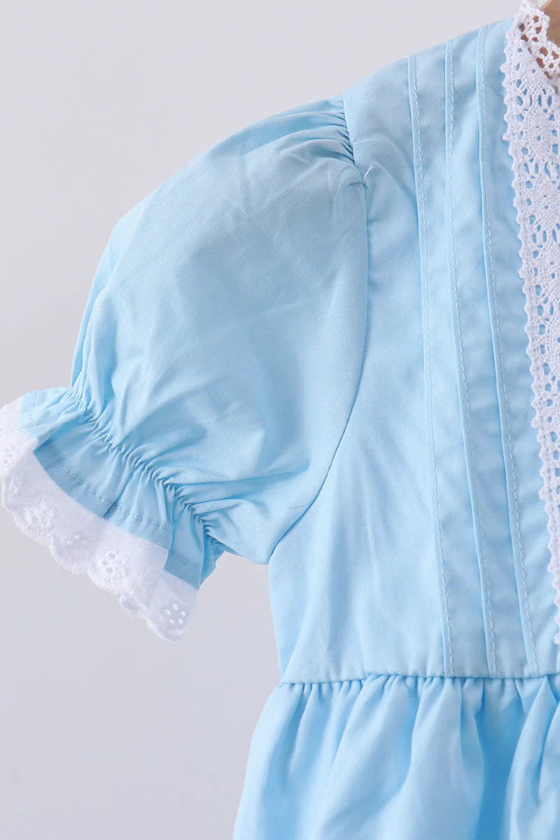 Blue cross embroidery lace dress - Image 2