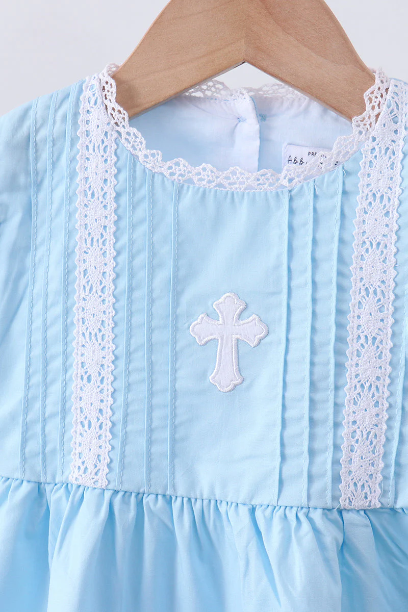 Blue cross embroidery lace dress - Image 5