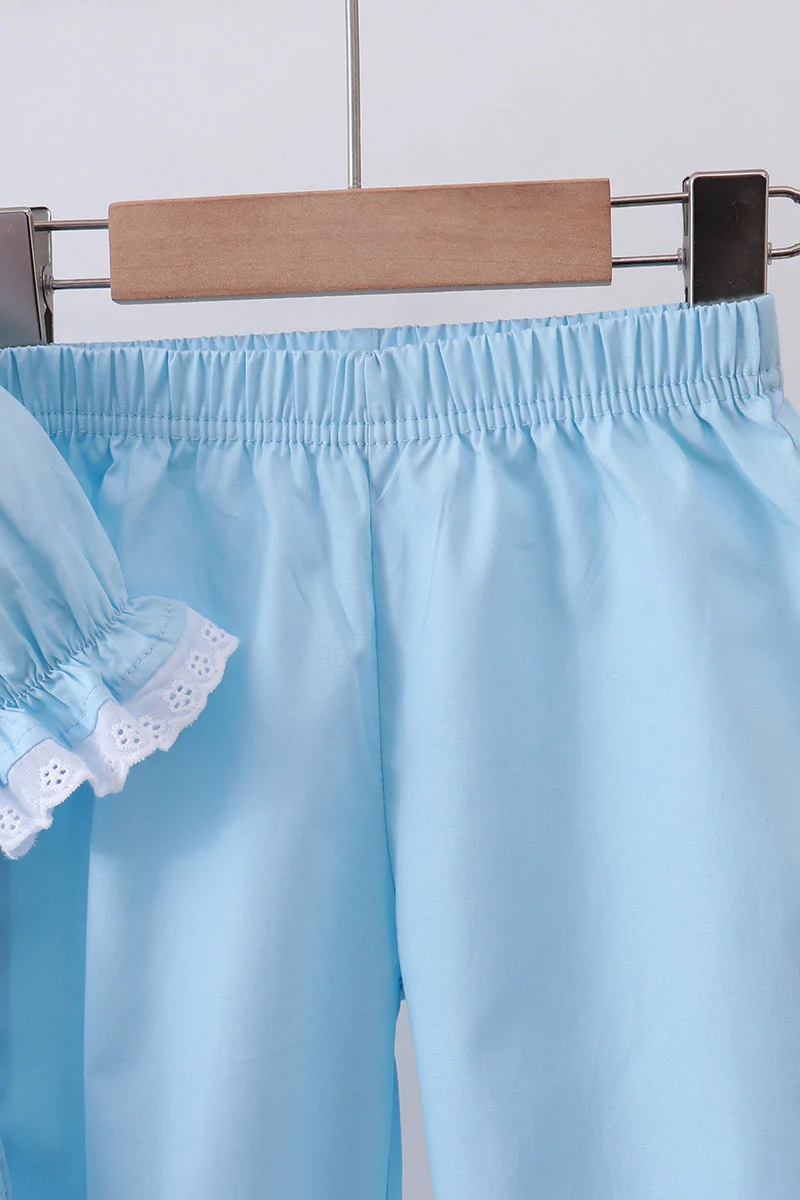 Blue cross embroidery lace pants set - Image 4