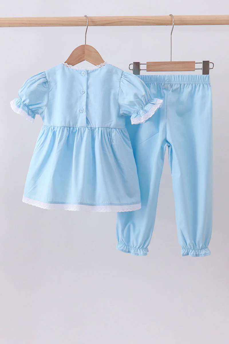 Blue cross embroidery lace pants set - Image 7