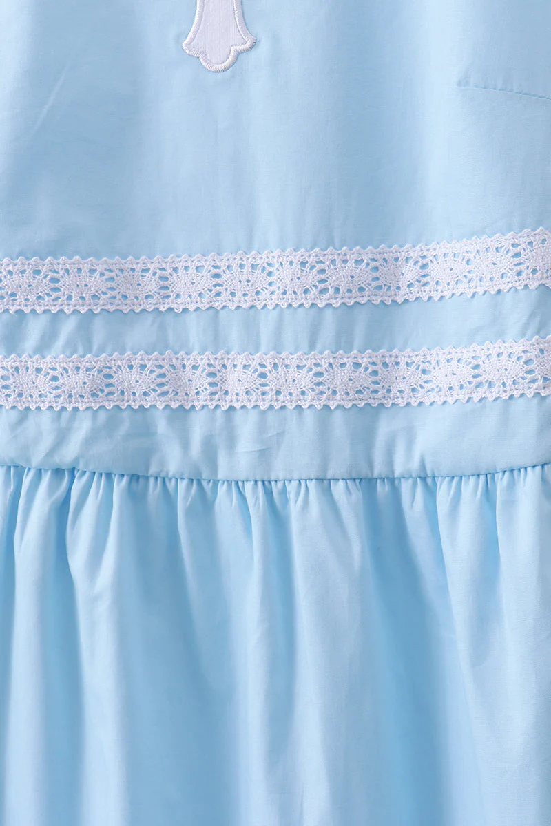 Blue cross embroidery ruffle tiered dress - Image 2