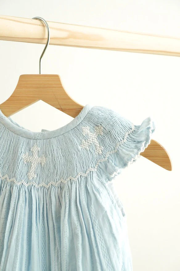 Blue easter cross hand-smocked girl bubble - Image 2