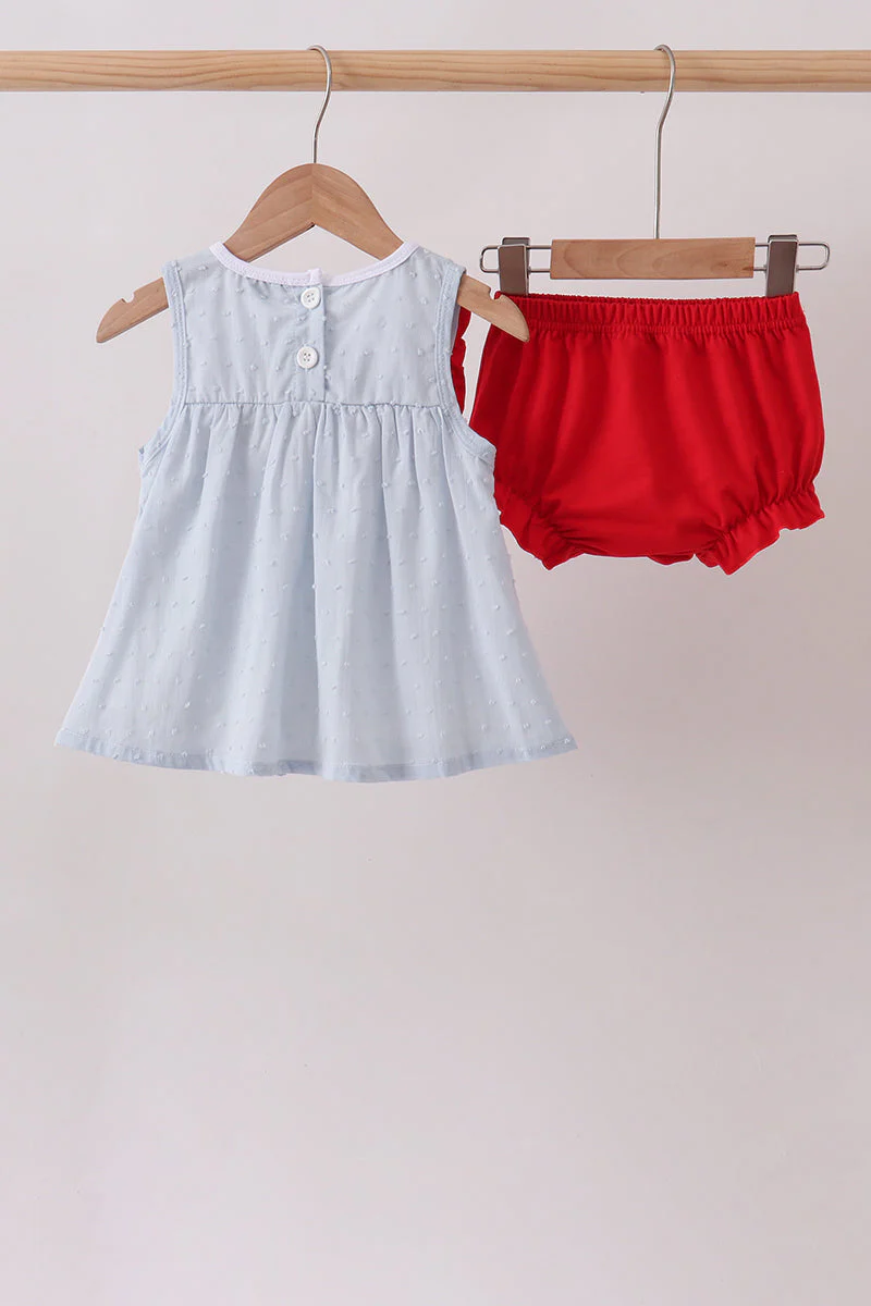 Blue Embroidered Swiss Dot Bloomer Set - Image 5