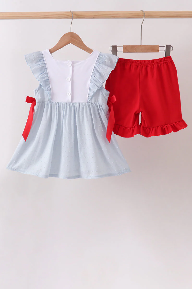 Blue Embroidered Swiss Dot Ruffle Set - Image 6