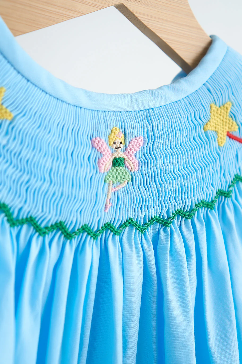 Blue fairy hand smocked gingham girl romper - Image 2