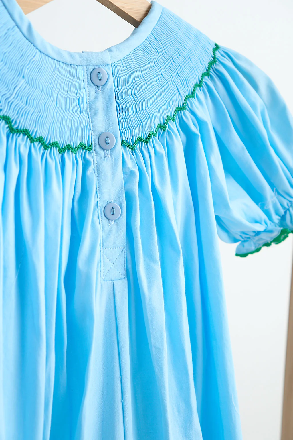 Blue fairy hand smocked gingham girl romper - Image 4