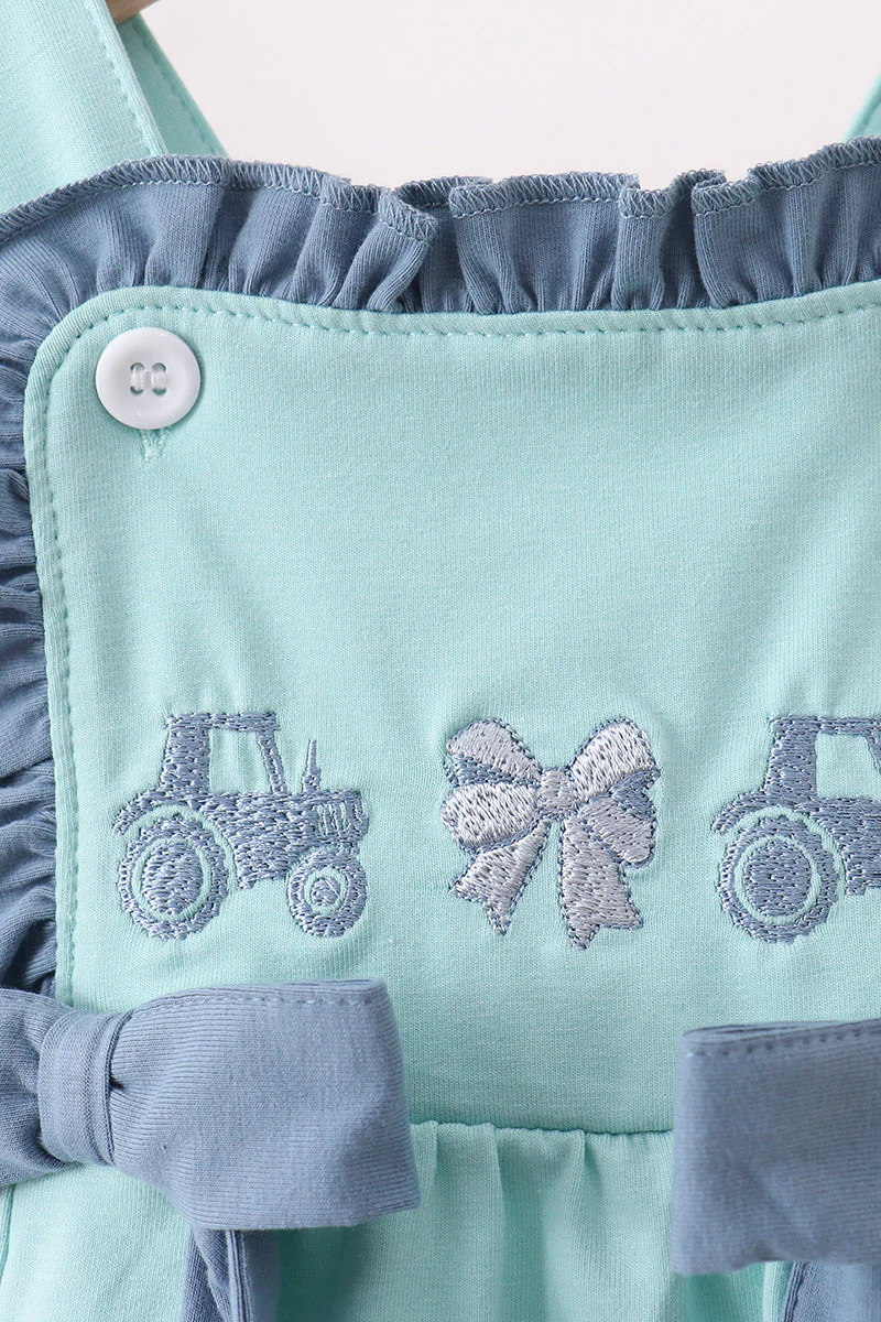 Blue Farm Tractor Embroidered Bubble - Image 2